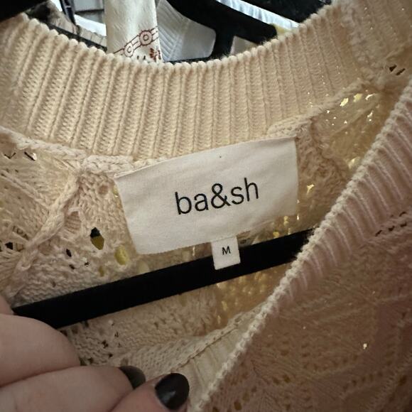 ba&sh Claire Pointelle Bell Sleeve Cotton Eyelet Sweater Off White Size Medium - Picture 3 of 5